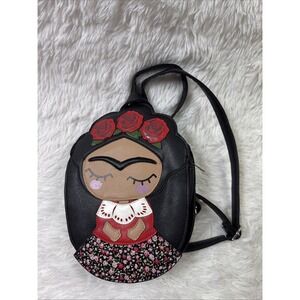Frida Kahlo Mini Backpack Sleepyville Critters Faux Leather Black Art Bag